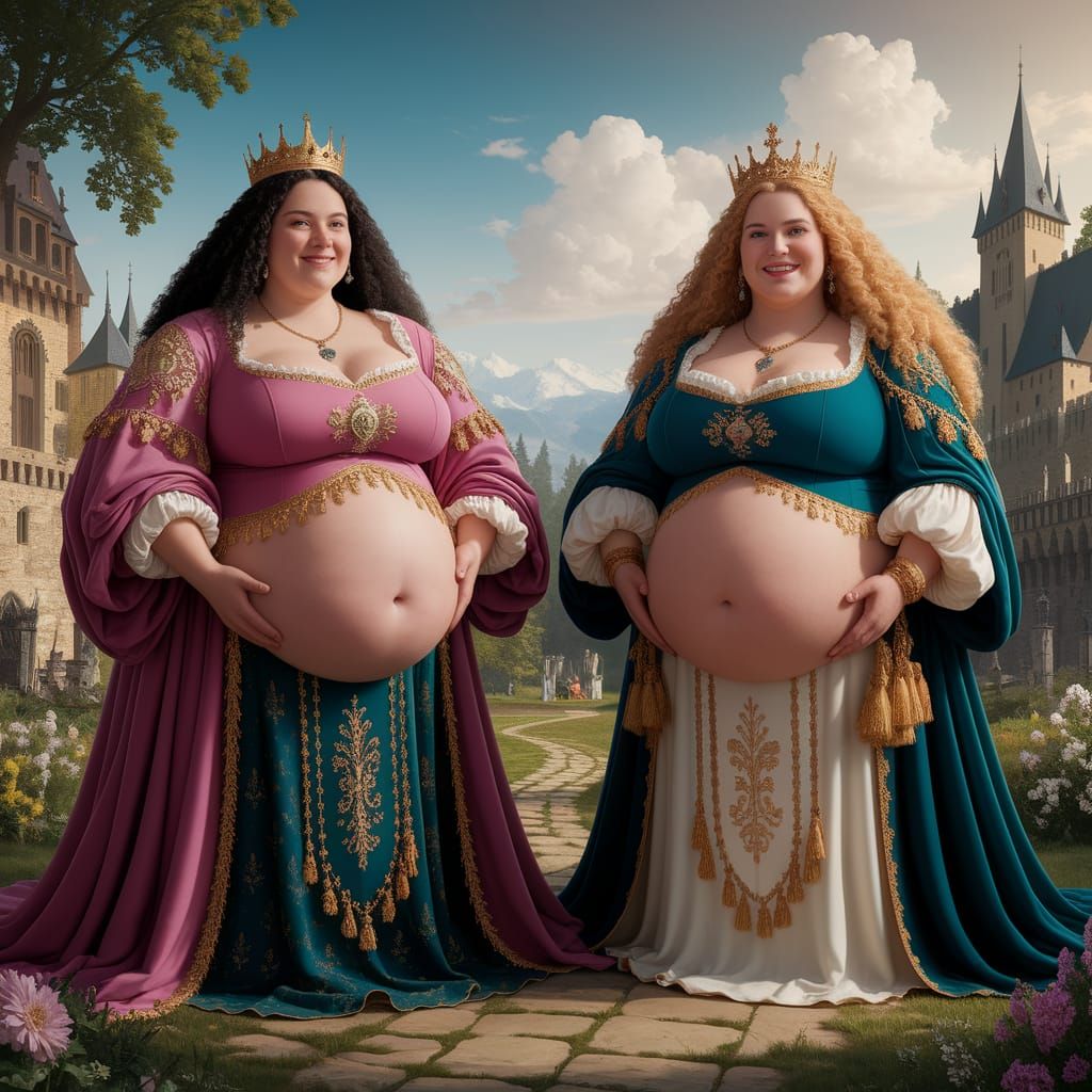 Two Obese Medieval Queens Portrait