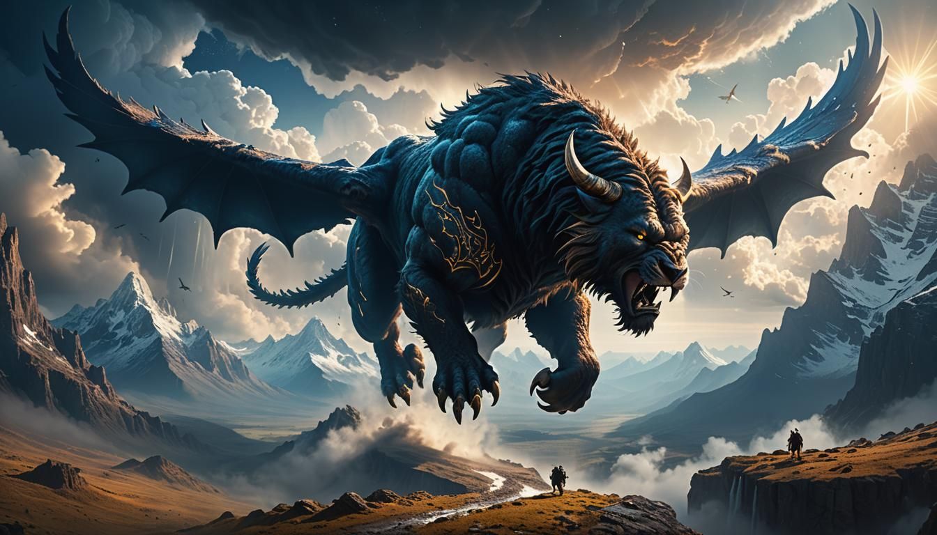 Legendary Creature Soaring Through Dramatic Landscape