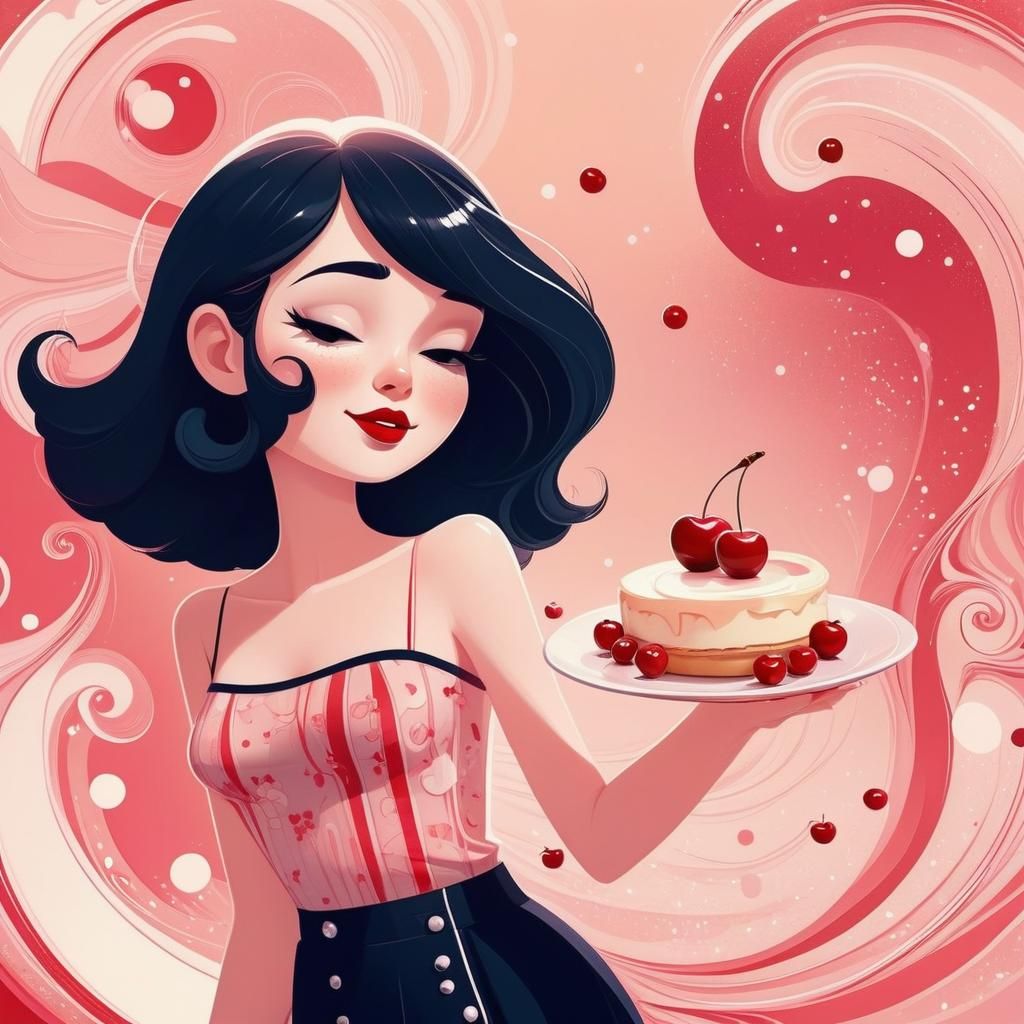 Colorful Cartoon Cherry Cream and Apple Tart