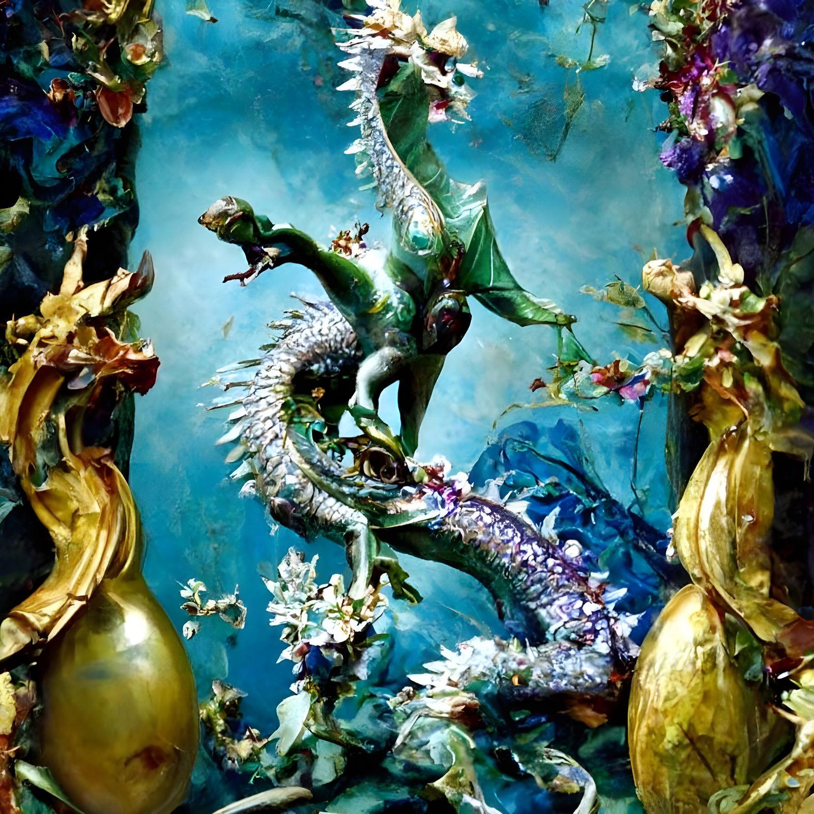 Crystal Dragon Family: Art Nouveau Rococo Fantasy