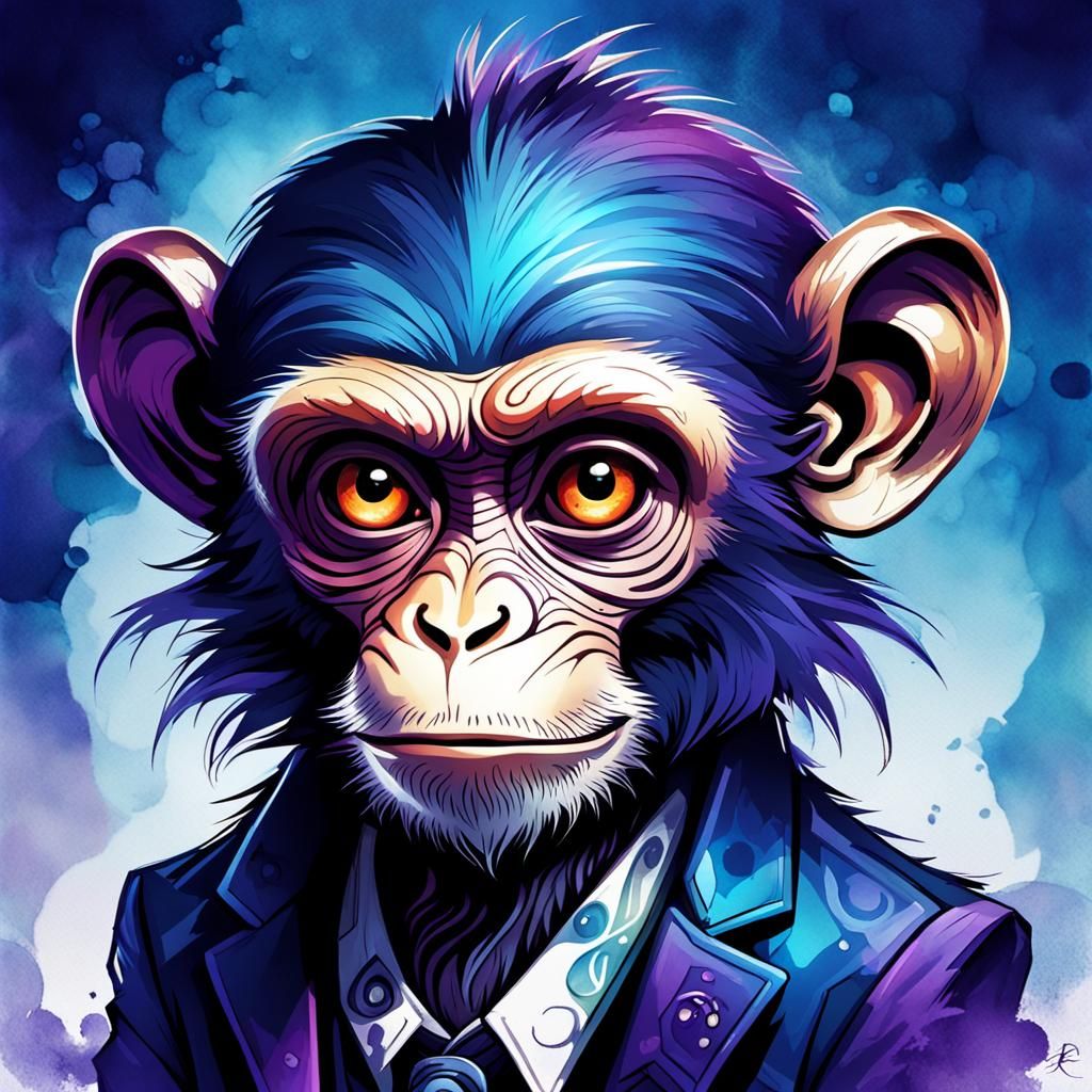 Stylish Monkey Gangster in Burton-Inspired Fractal Art