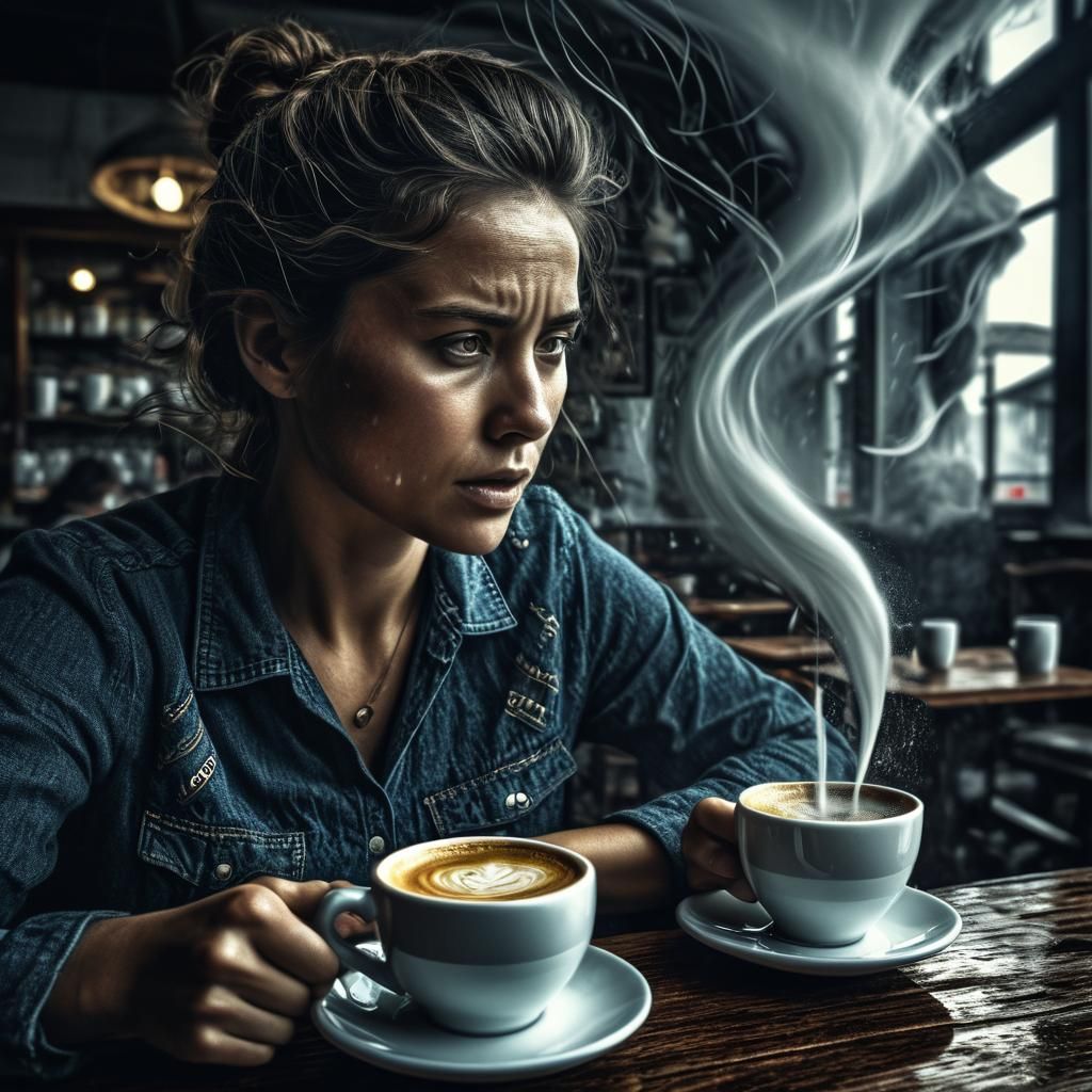 Mujer Tomando un café , n tornado, intricate details, HDR, b...
