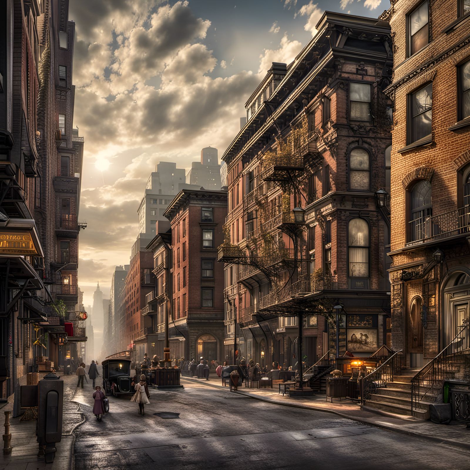 Manhattan Street Scene in the 1800s