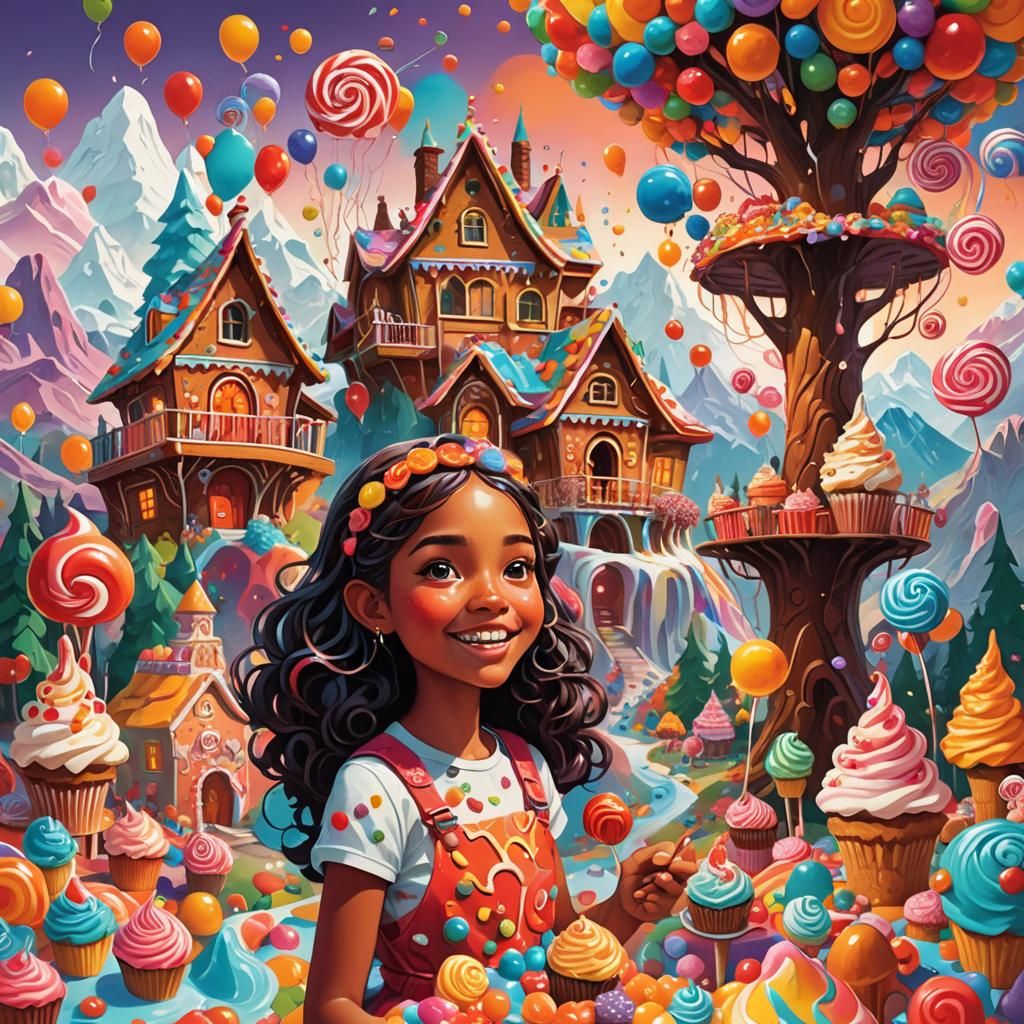 Latina Girl in Candyland, Digital Illustration