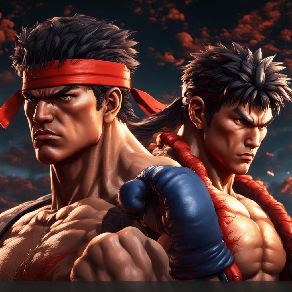 Ken and Ryu: Street Fighters in Detailed Digital Art