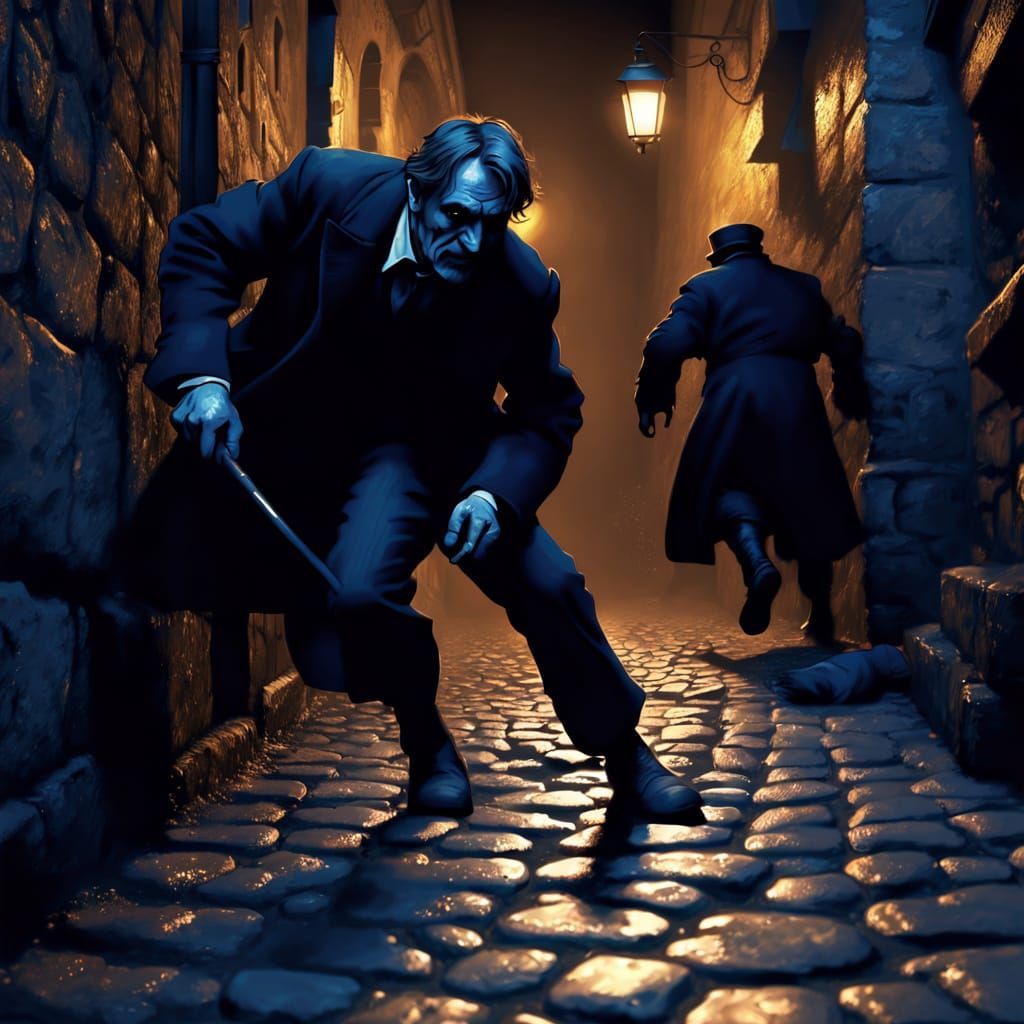 Gothic Noir Drunkard in Alleyway Oil Painting