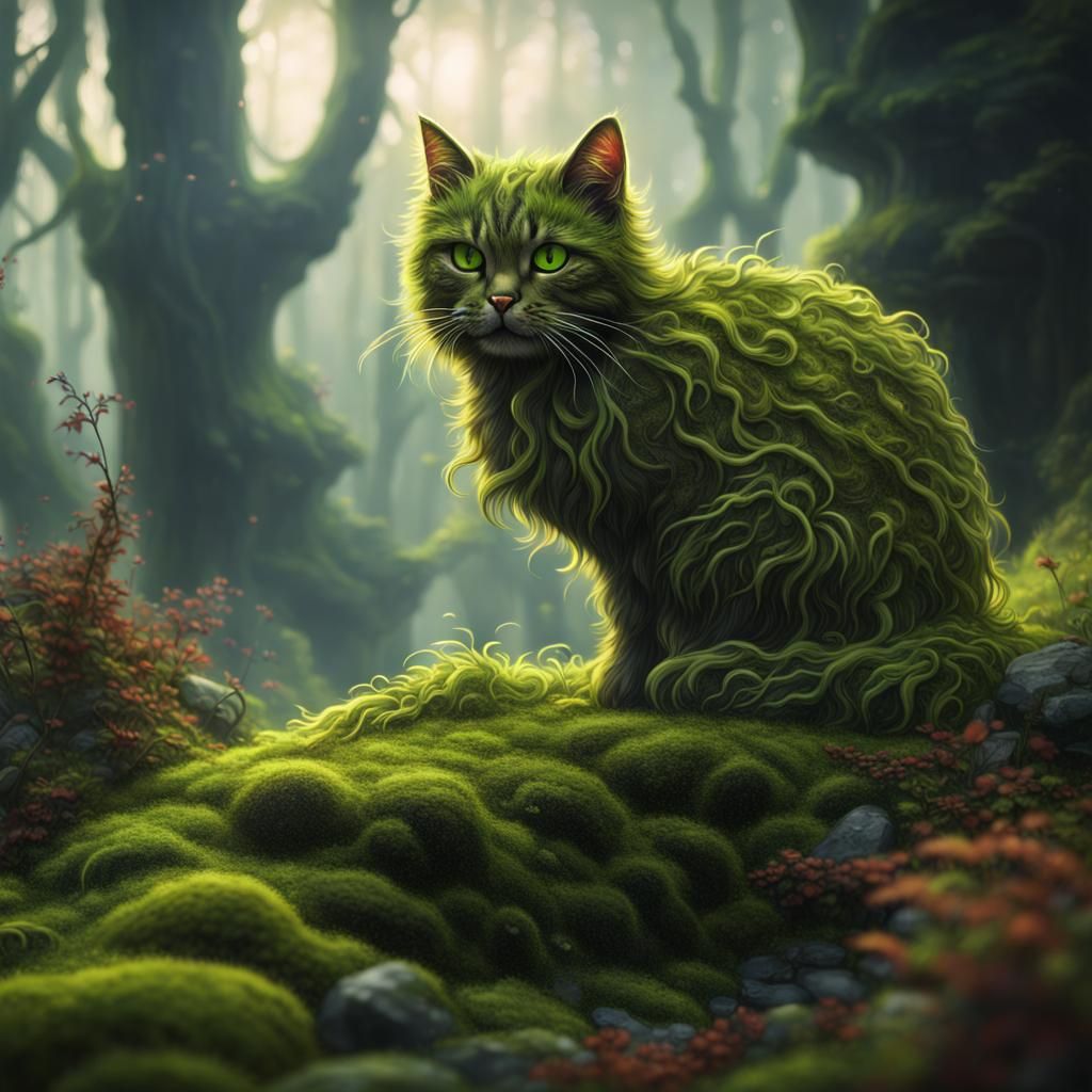 Mossy Cat Detailed Fantasy Concept Art