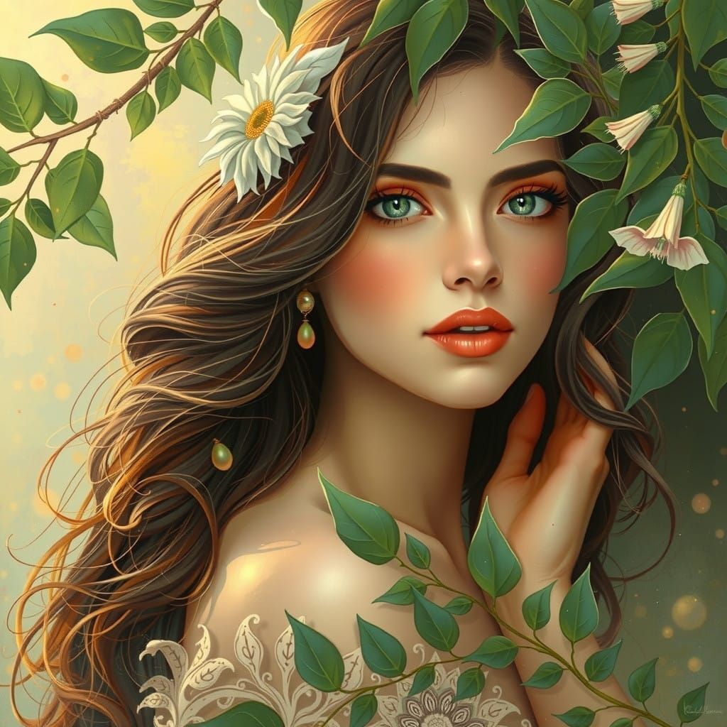 Woman in Elegant, Dreamy Serenity