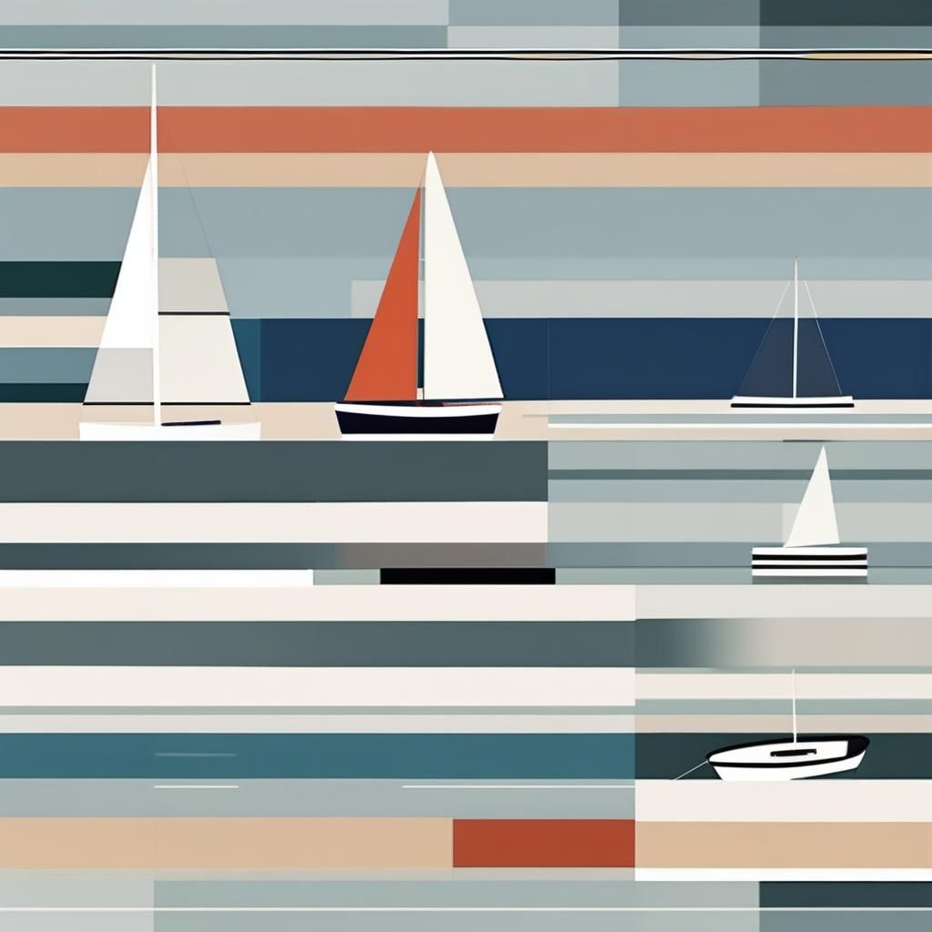 Minimalist Abstract Seaside Collage with Yacht