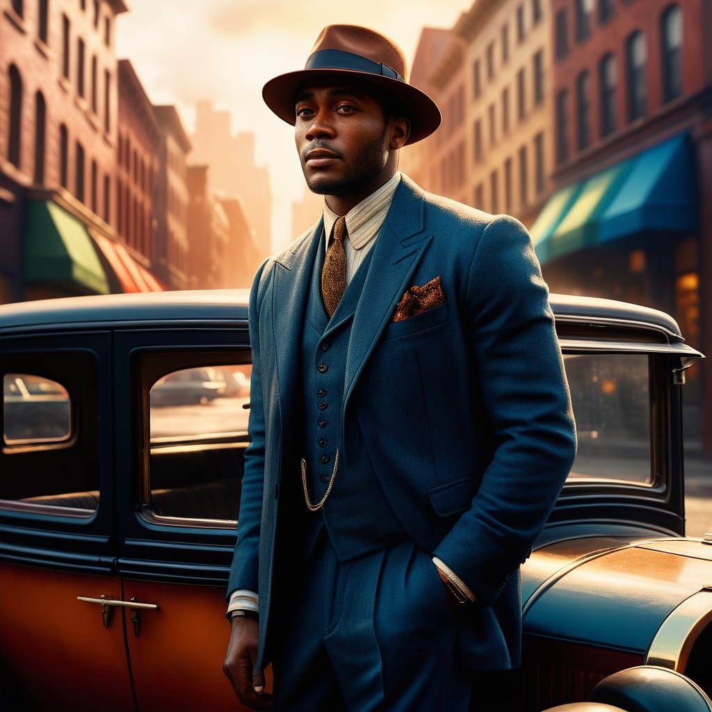 1920s Black Man by Car: Hyper-Realistic Concept Art