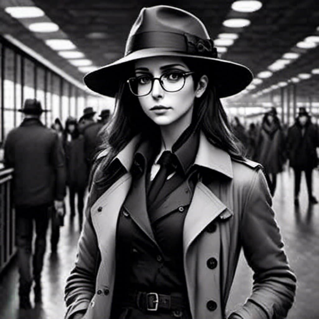 Private Investigator in Fedora: Hyperrealistic Black and Whi...