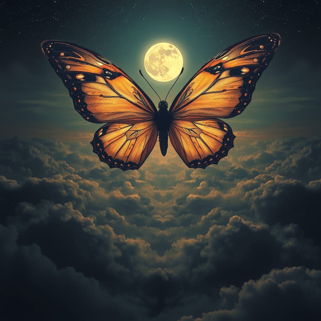 Magical Butterfly Soaring Above Storm Clouds