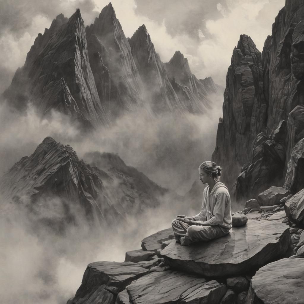 Detailed Charcoal Drawing: Balancing Opposing Forces