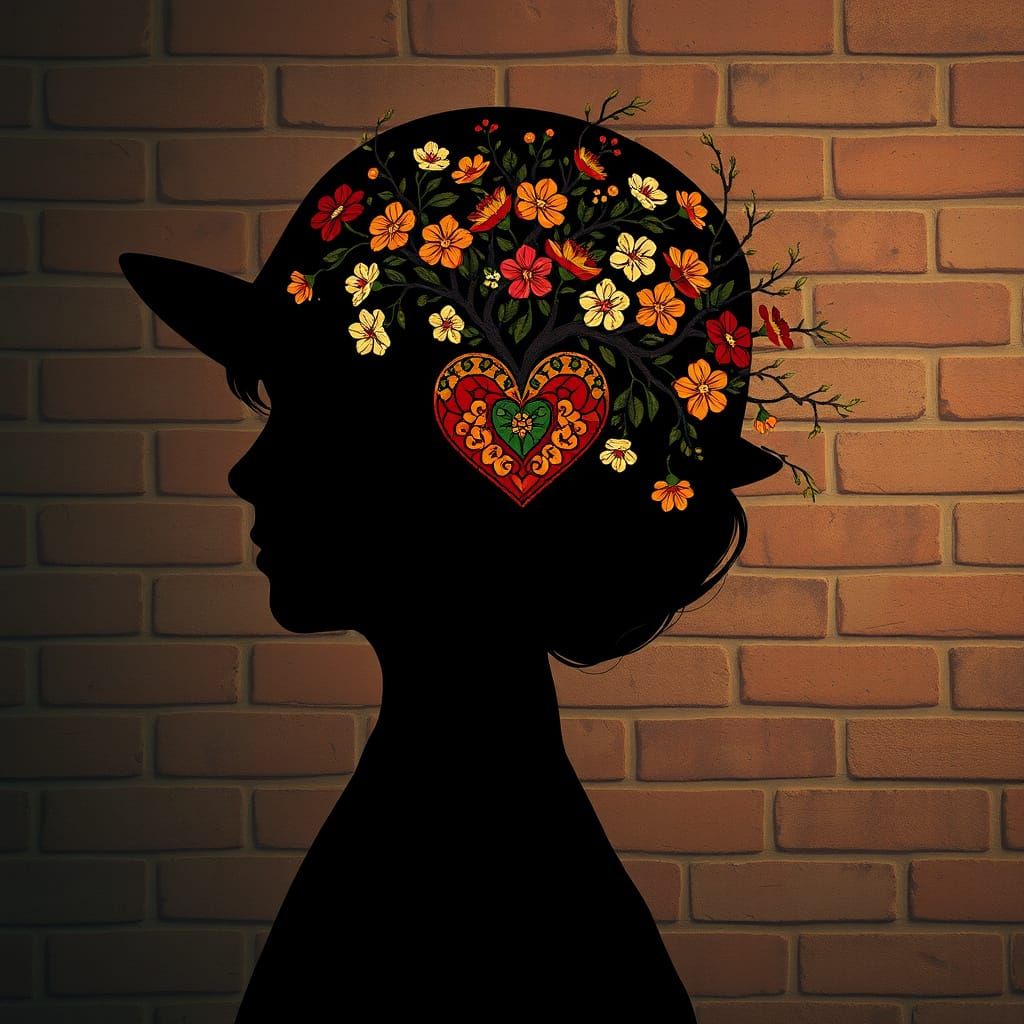Stained Glass Hair Silhouette with Folk Art Realism