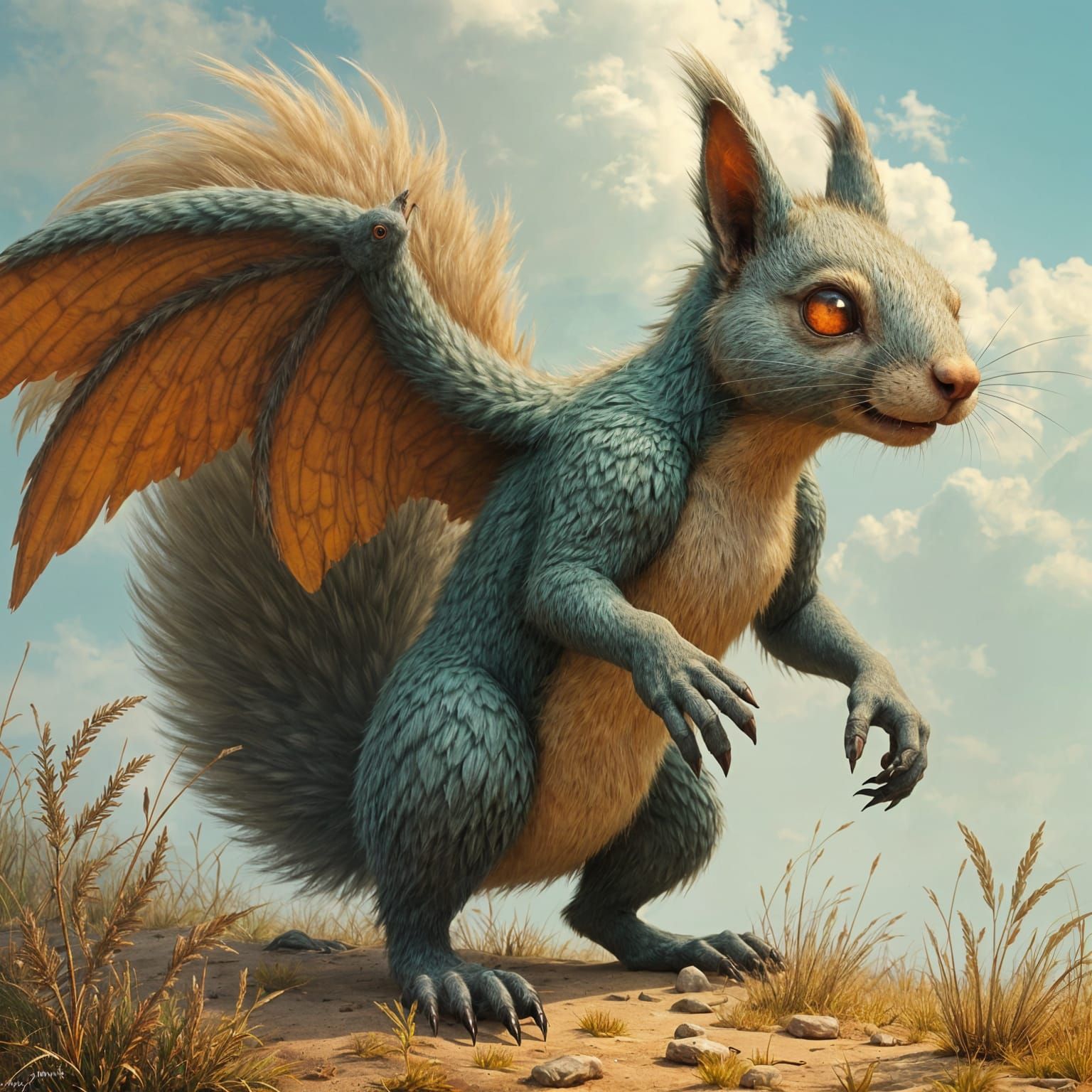 Menacing Avian Squirrel in Earthy Camouflage