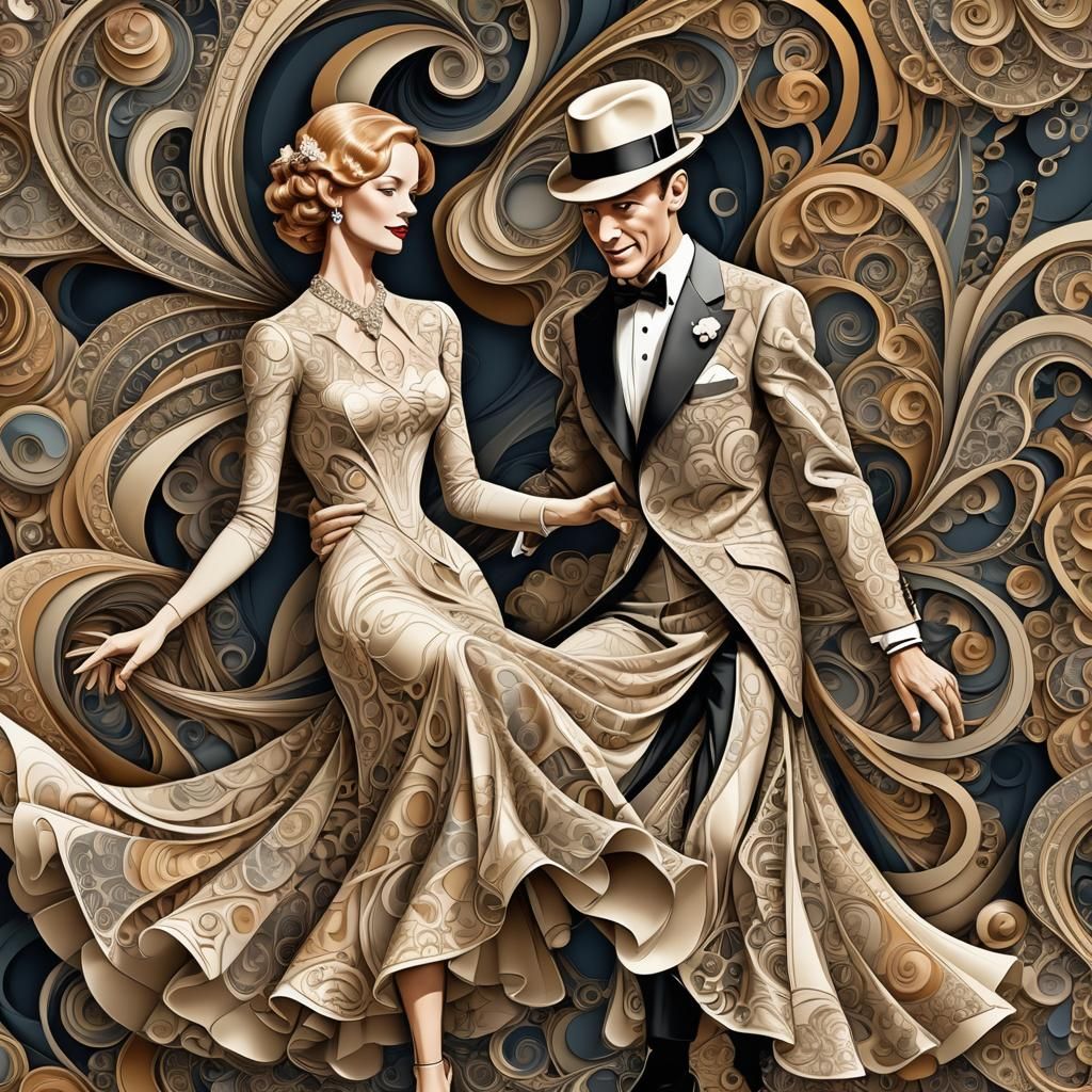 Abstract Fractal Dance Scene with Classic Dancers