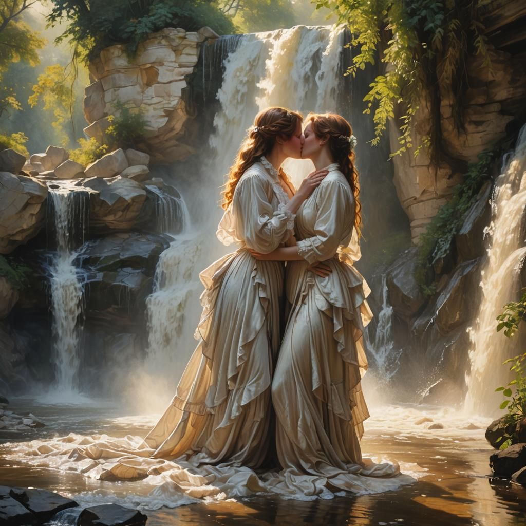Limestone Waterfall: Two Women in Victorian Lingerie