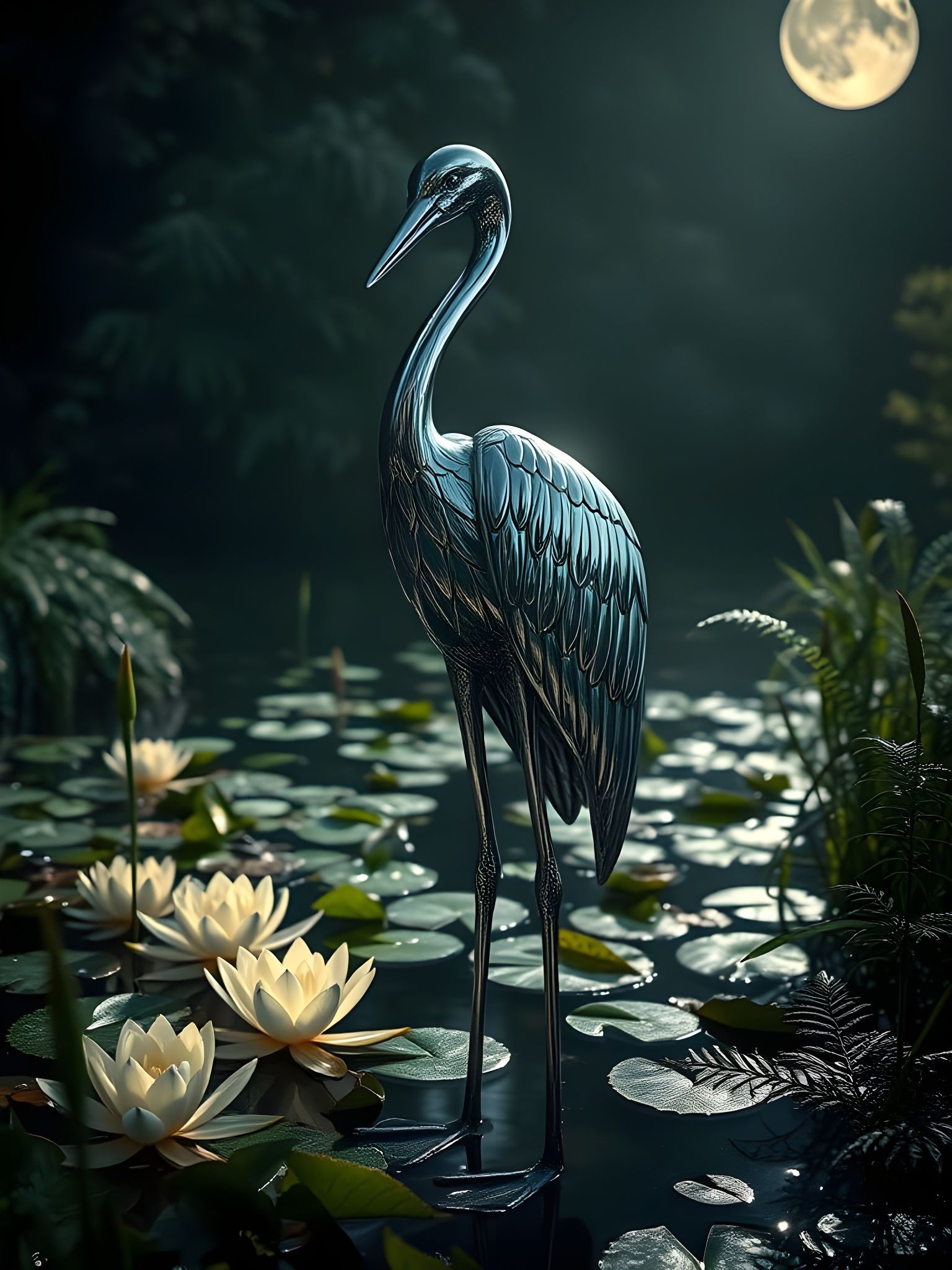 Chrome Crane in Art Nouveau Style