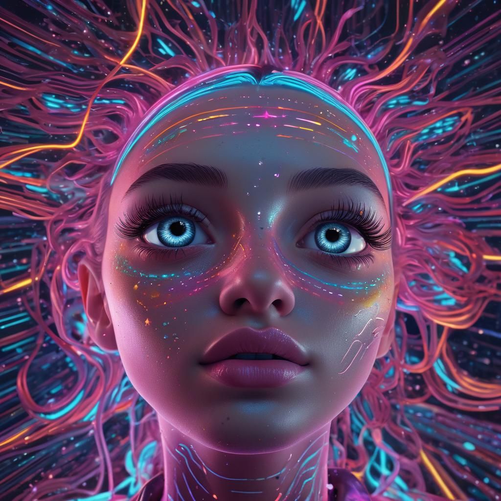 Synthwave Humans Born from Stardust in Neon