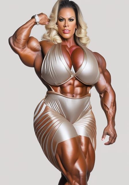 Voluptuous Bodybuilder Poses in Tight Bodysuit and Heels
