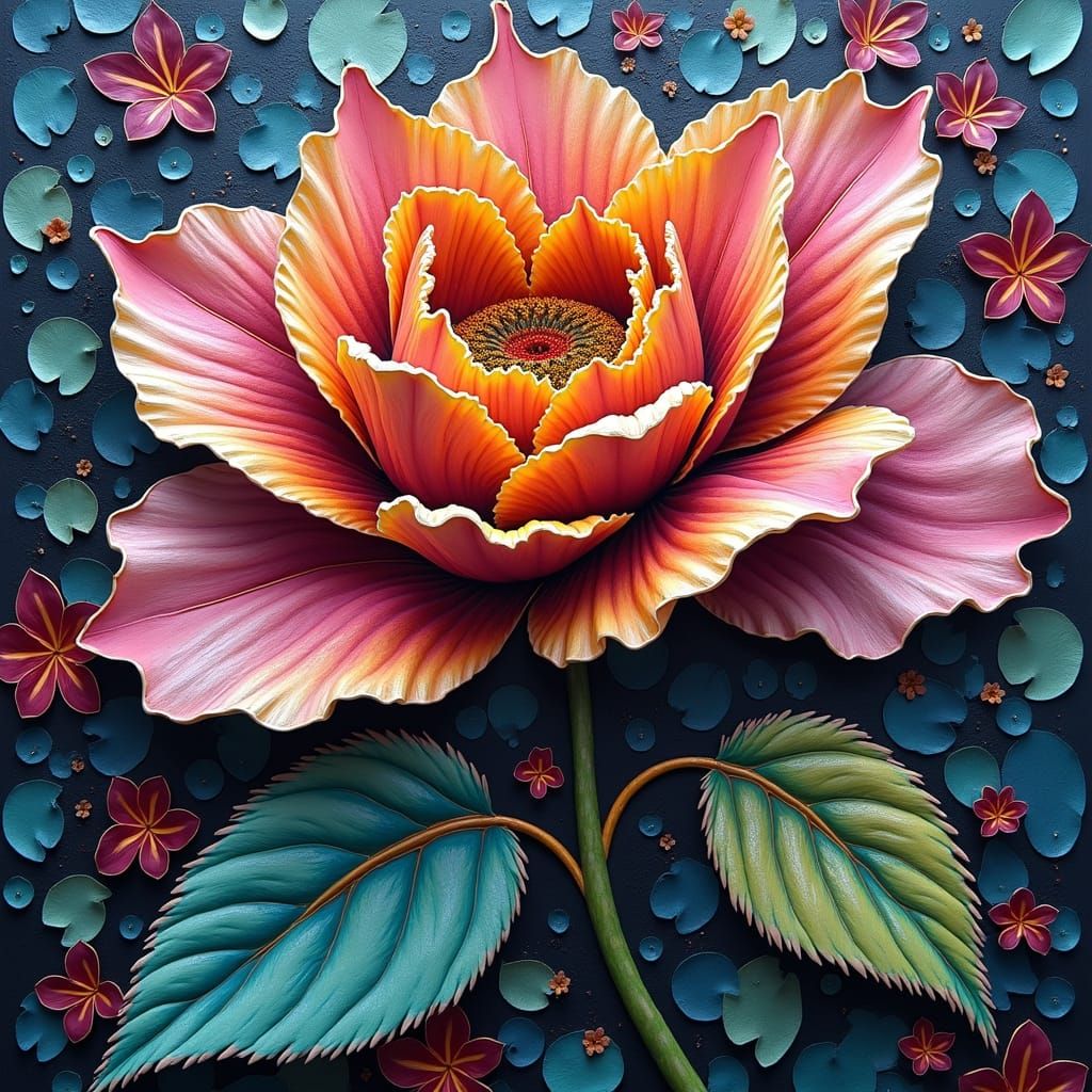 Exotic Fractal Flower Graffiti Mosaic in 3D