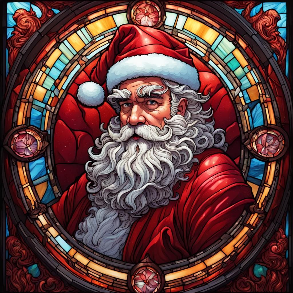Stained Glass Santa Claus in Hyperrealist Style