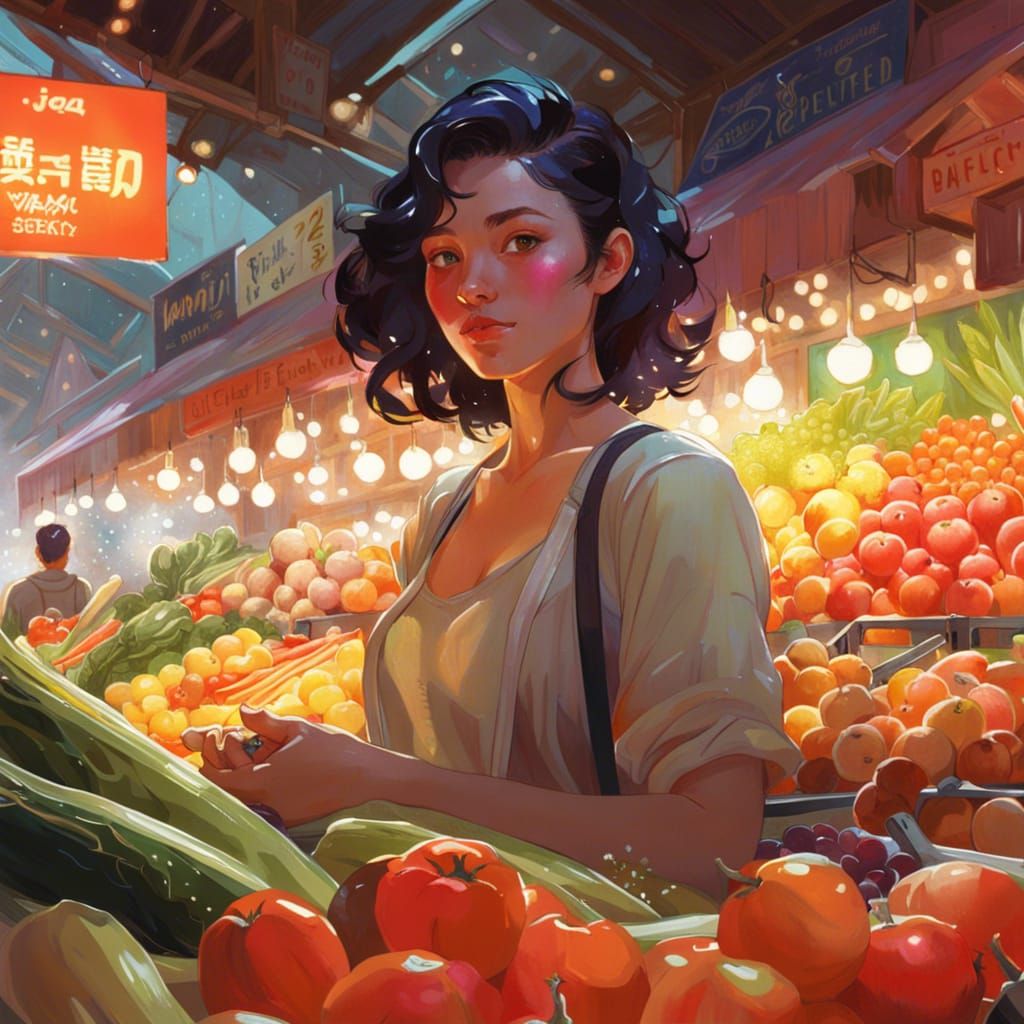 Hyper-Realistic Farmers Market in Digital Art Style