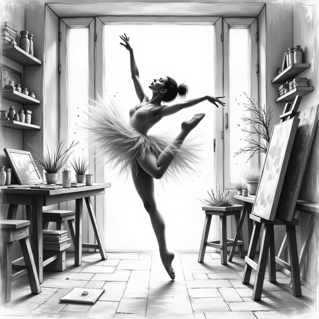 Whimsical Ballerina Transitions into Colorful Studio