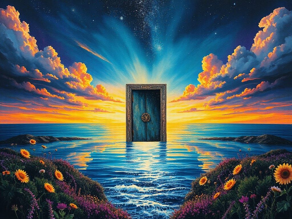 Ocean Door: Alcohol Ink Painting with Iridescent Accents