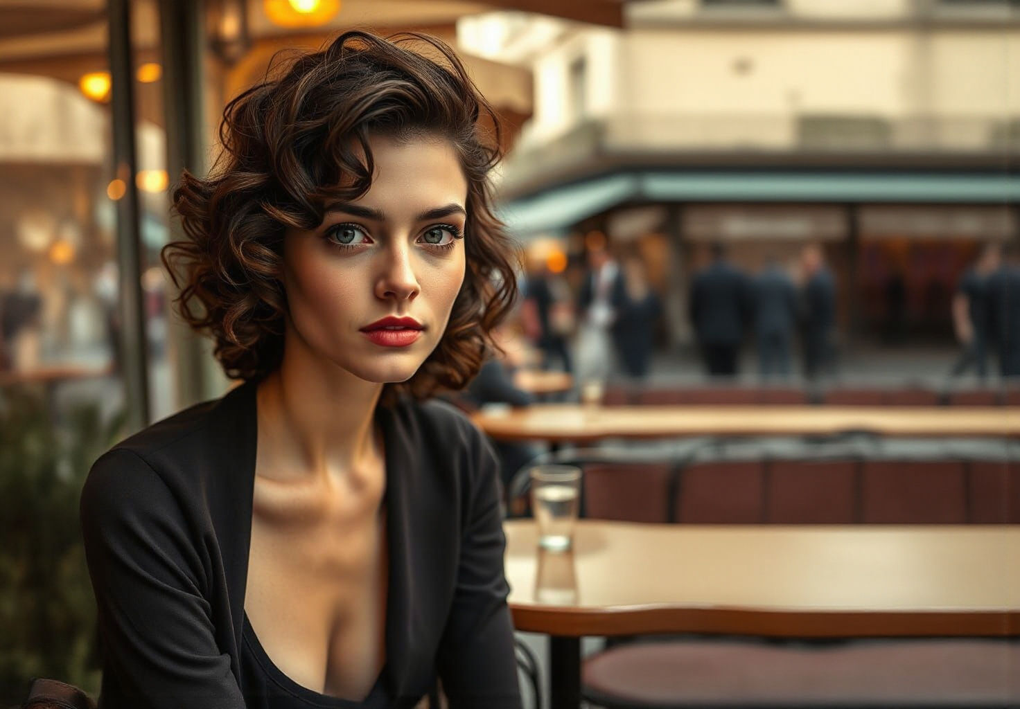 Brunette Woman in Parisian Cafe, Classic Portraiture