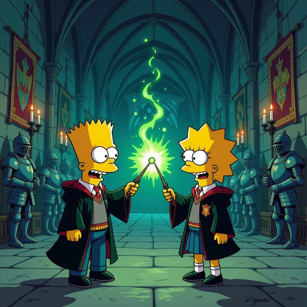 Bart Simpson Casts Killing Curse at Lisa Simpson in Hogwarts...