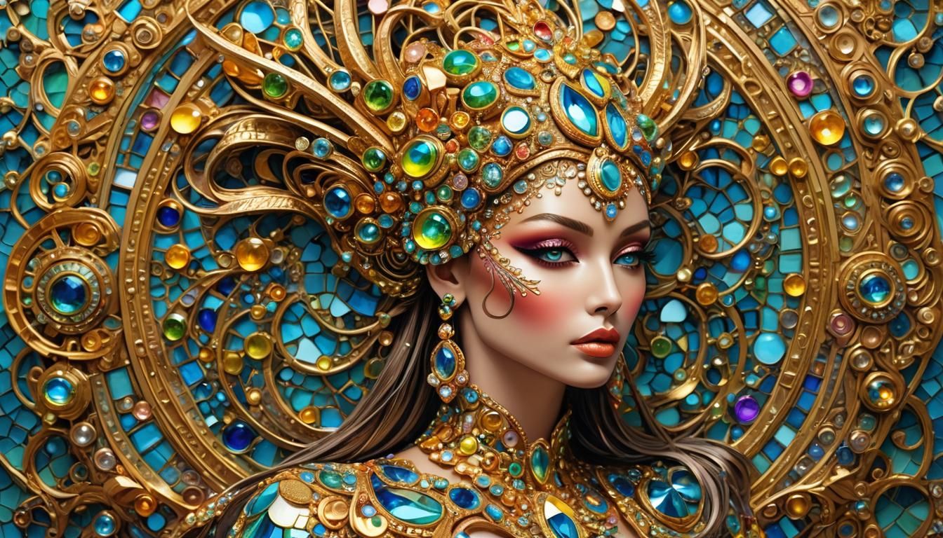 Futuristic Supermodel with Gold Trim in Klimt Style