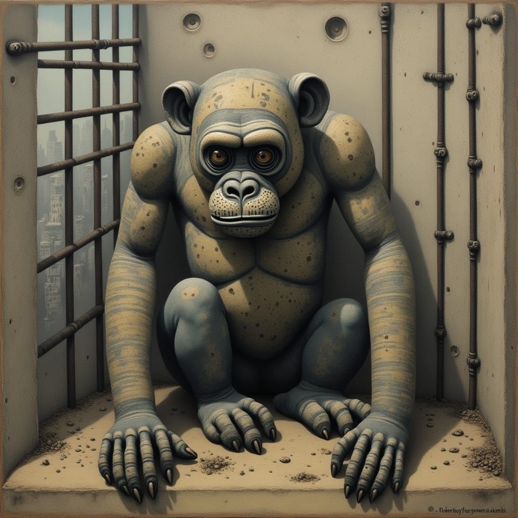 Unhappy Ape in Desolate Urban Landscape, in Raw and Emotive ...