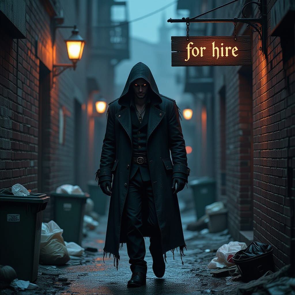 Noir Vampire in Rundown Alleyway: AI Art