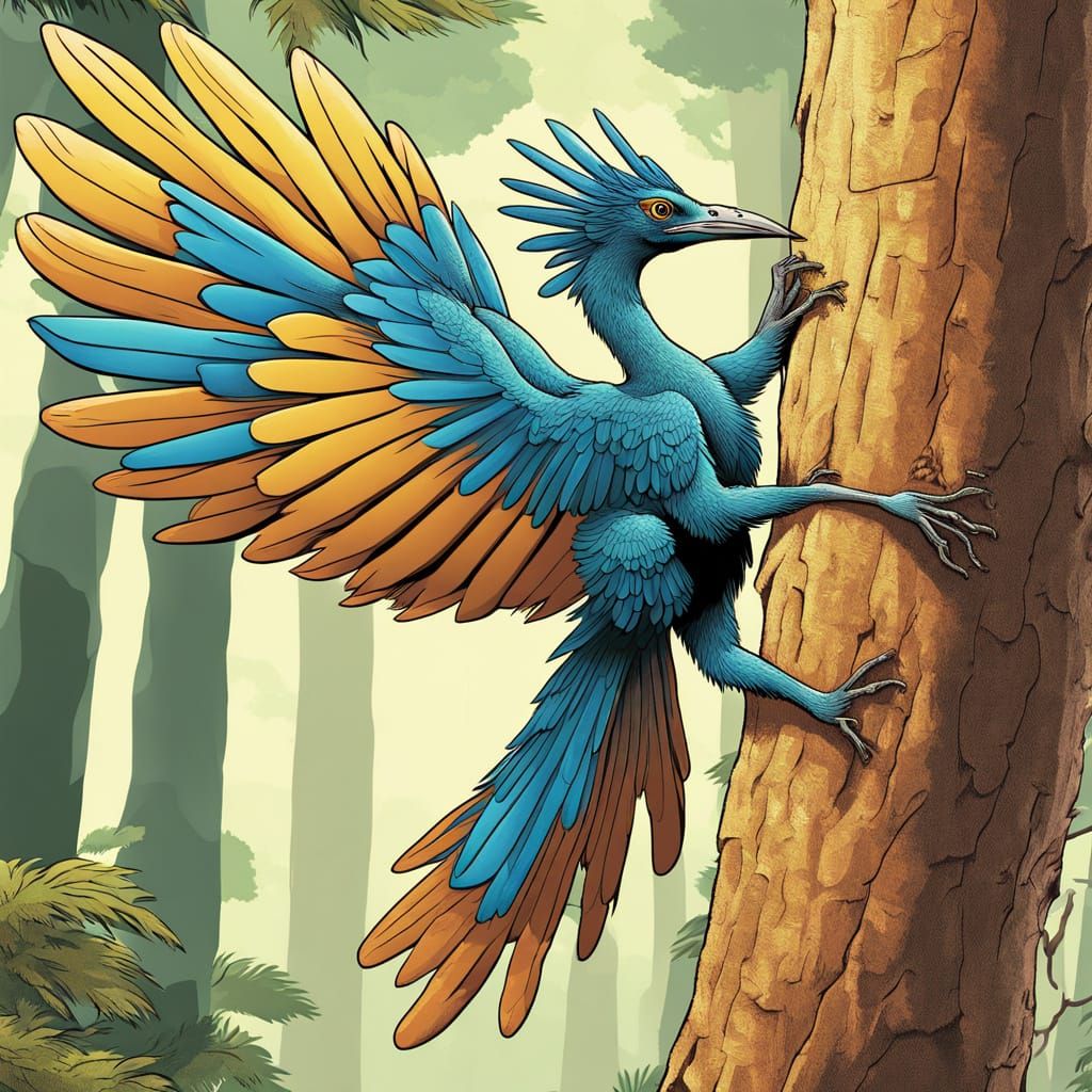 Archaeopteryx Climbs Tree in Dense Forest