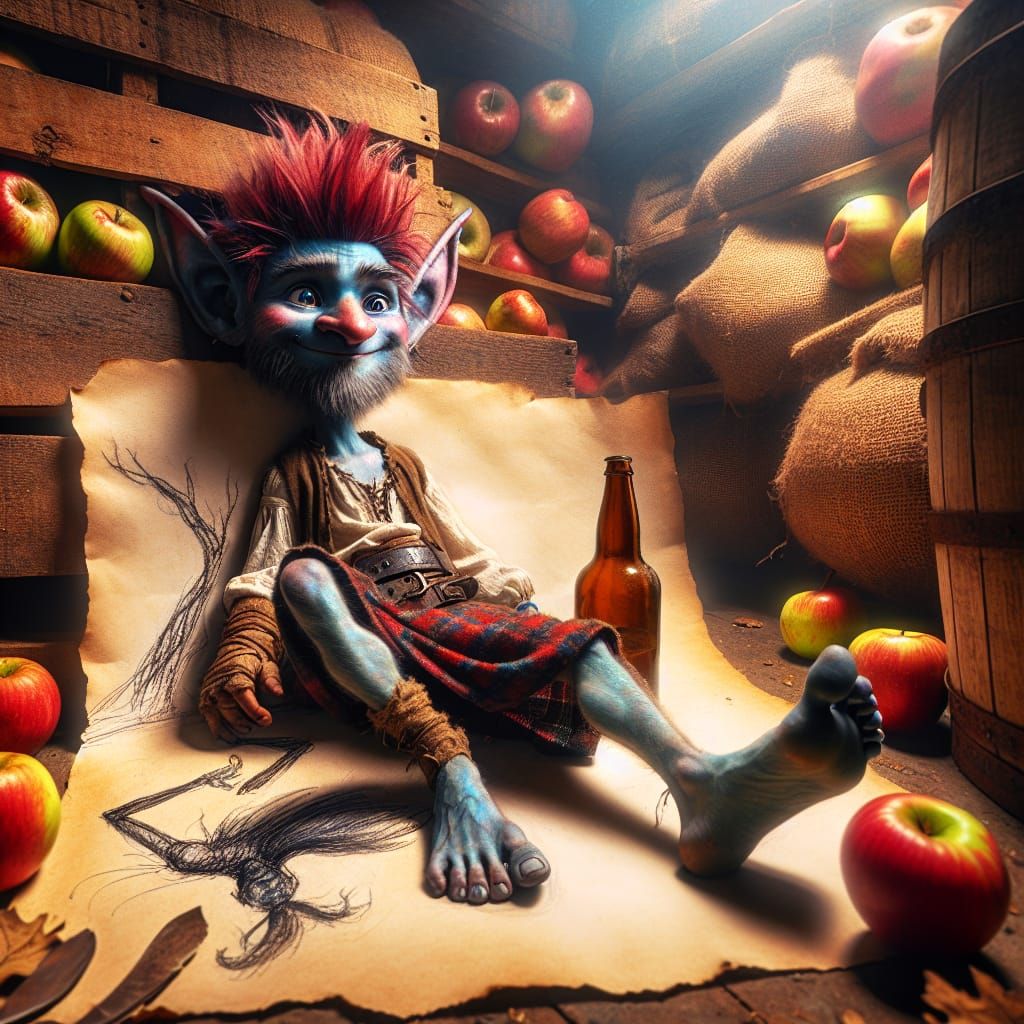 Pixie Warrior Relaxing in Cozy Cellar