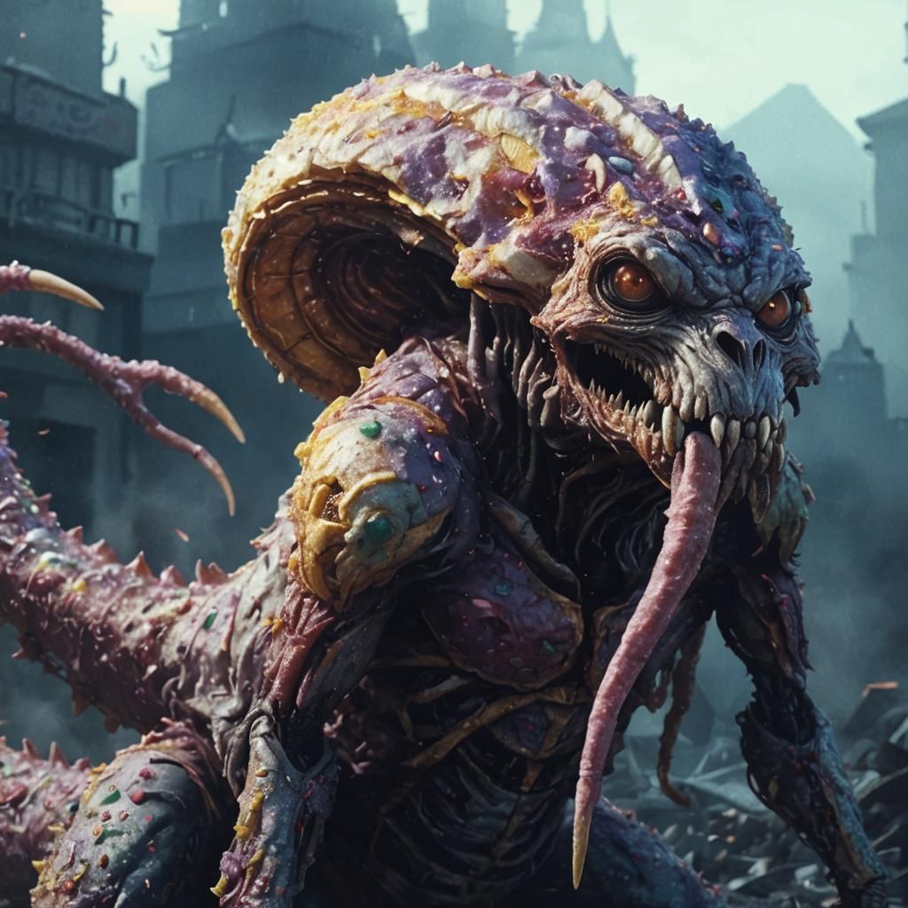 Playful Fried Chip Monster Cartoon