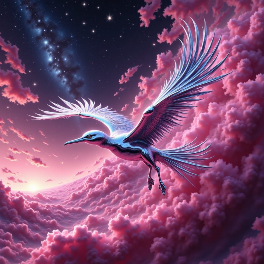 Majestic Chrome Albatross Soars Through Cosmic Vapor