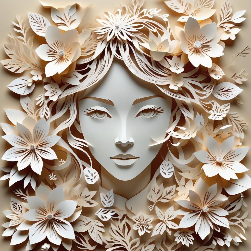 Kirigami: A Woman's Face Amidst Floral Designs