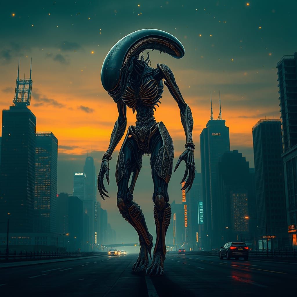 Ethereal Cyberpunk Goddess Rises from the Dystopian Cityscap...