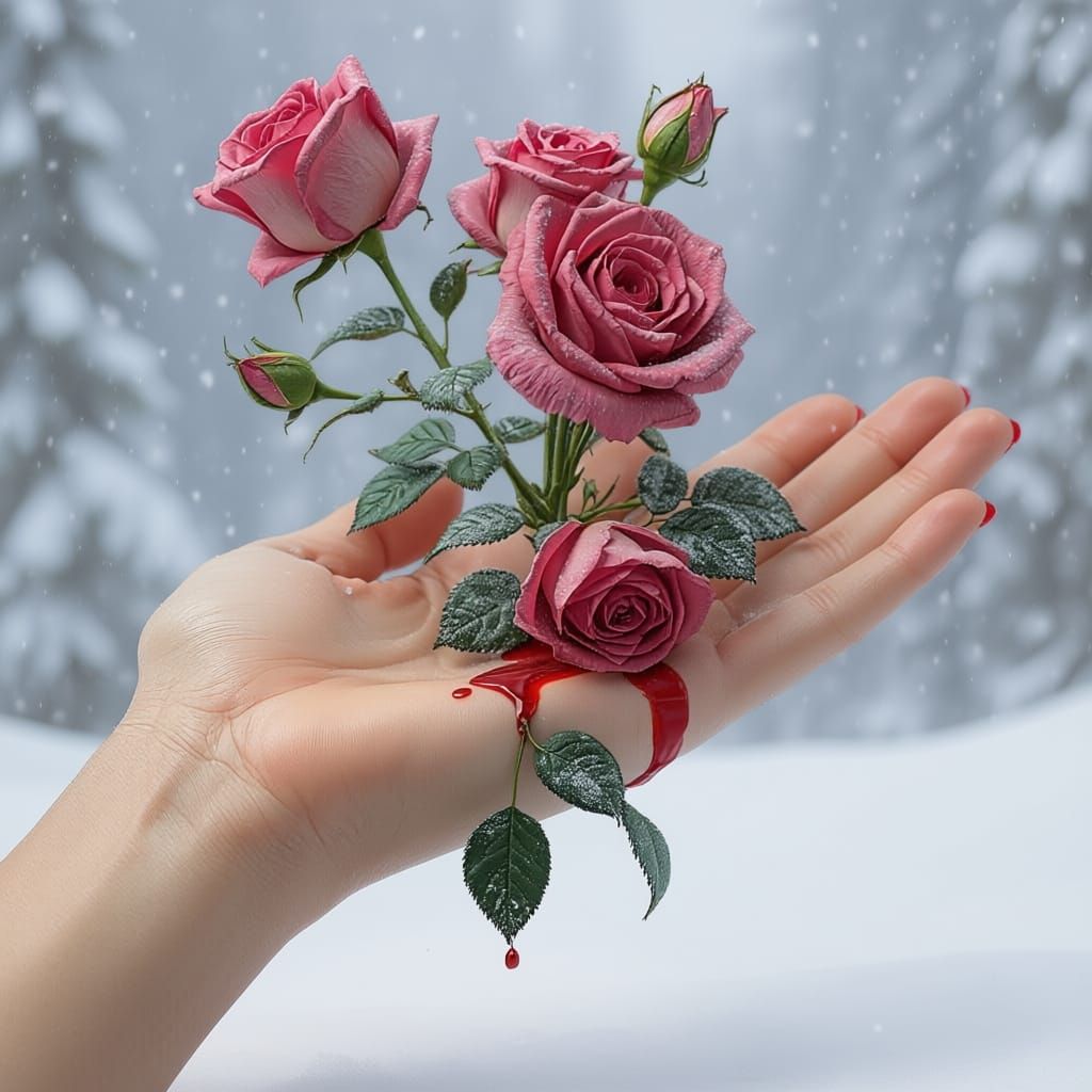 Intricate Roses Bleeding From Female Hand