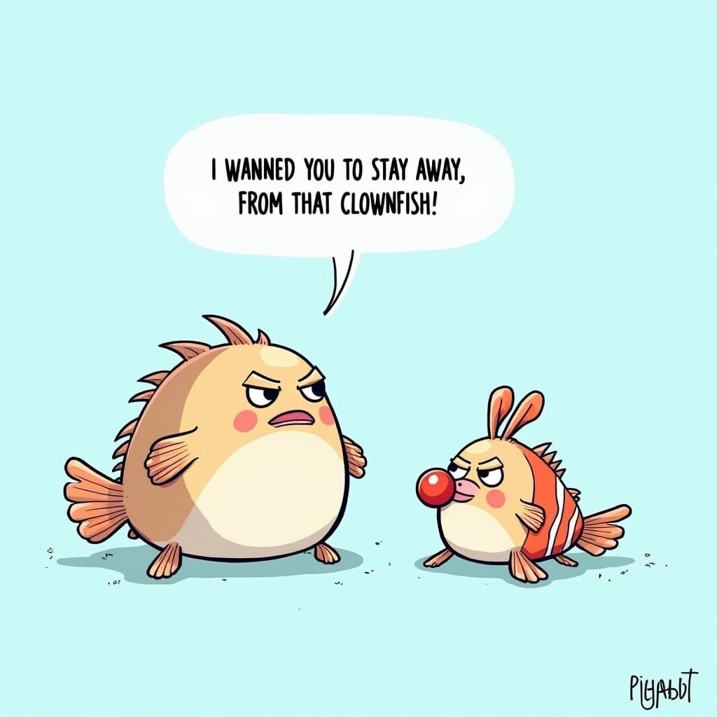 Funny Pufferfish Cartoon in Underwater Scene