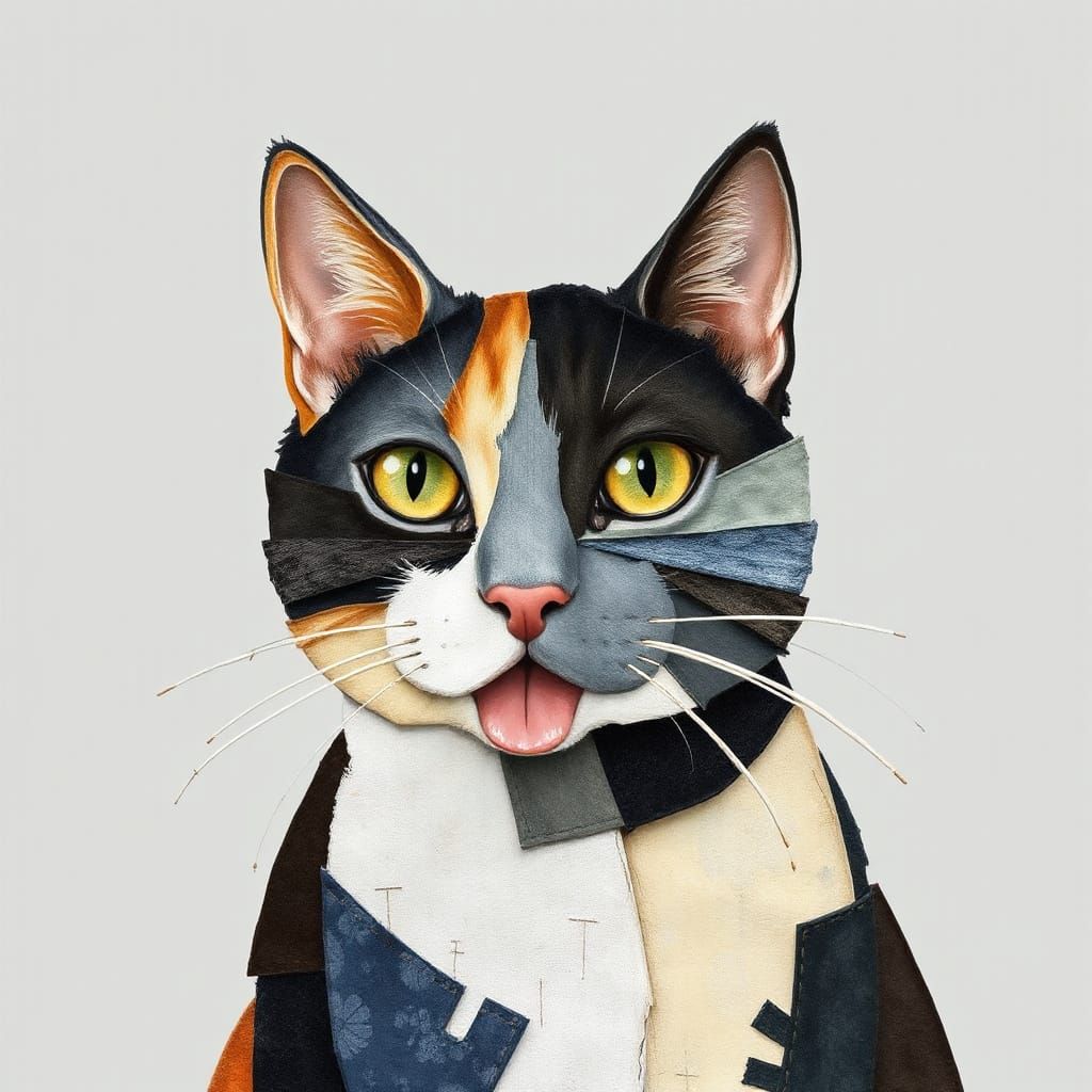 Abstract Cat Portrait in Mixed Media Masterpiece