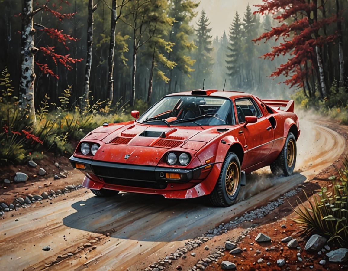 Lancia Stratos Drifting: Surreal Acrylic Masterpiece