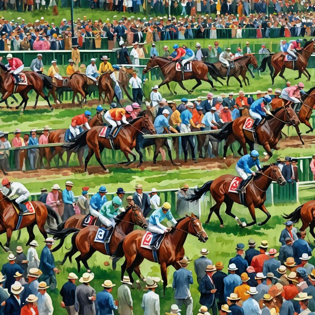 Kentucky Derby Gouache-Style Impressionist Painting