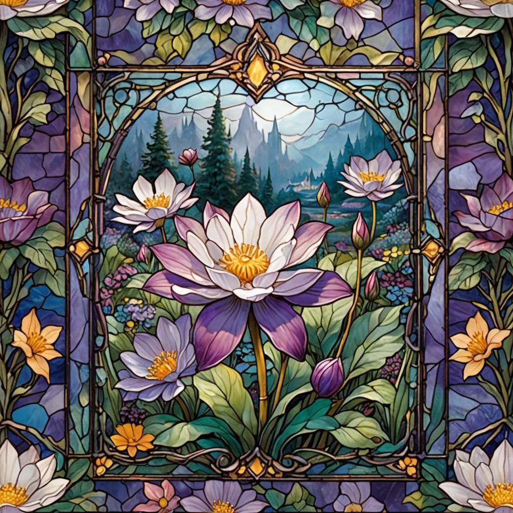 Ethereal Stained Glass Bloodroot Flower in Mist