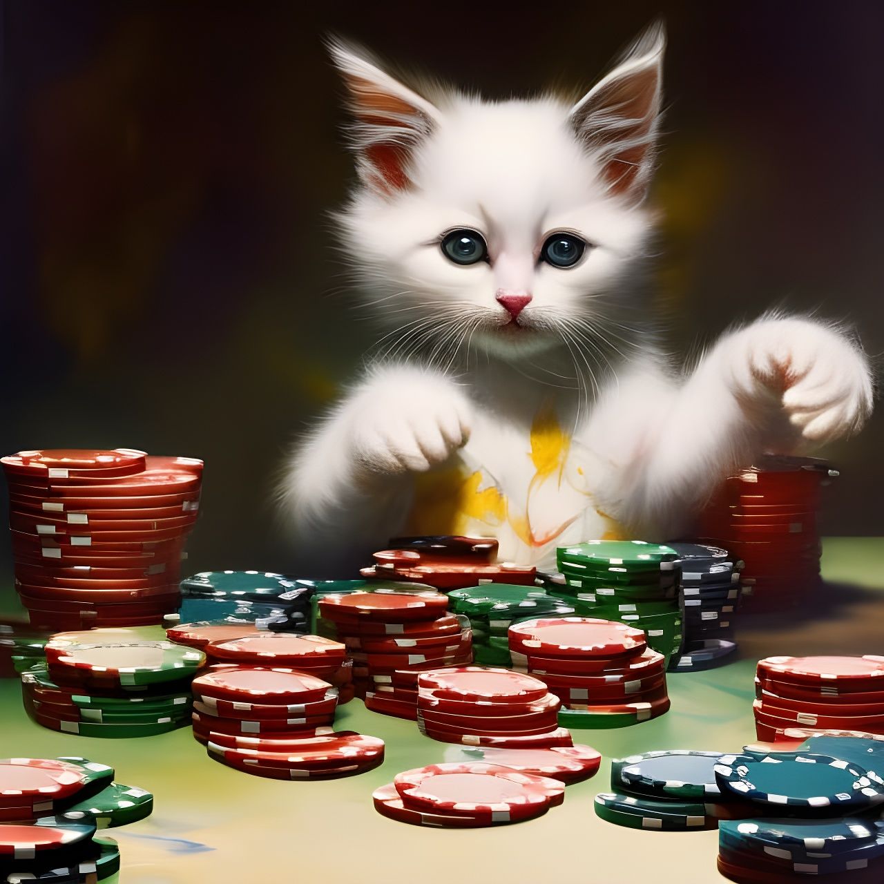 Kitten Playing Poker: Marbling Splash Art