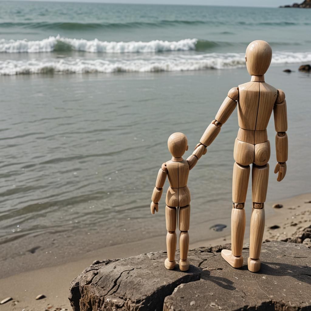 Wooden Mannequins Contemplate the Sea