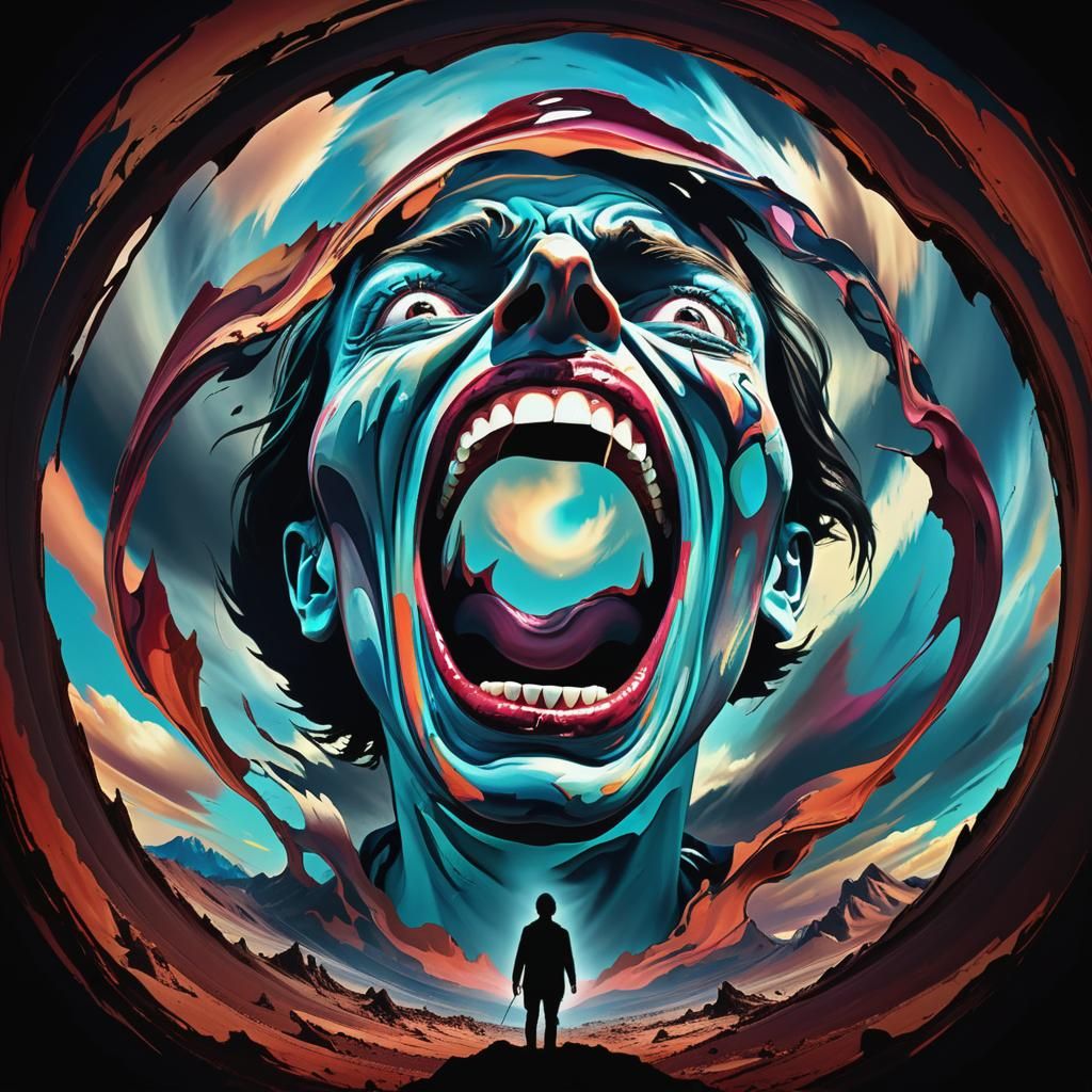 Surreal Scream in Barren Landscape: Abstract Expressionism