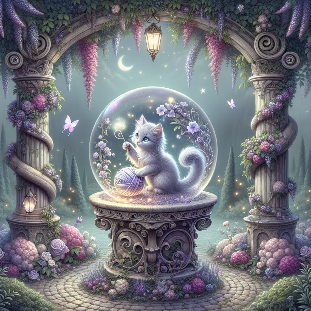 Magical Kitten in Crystal Ball, Matte Painting